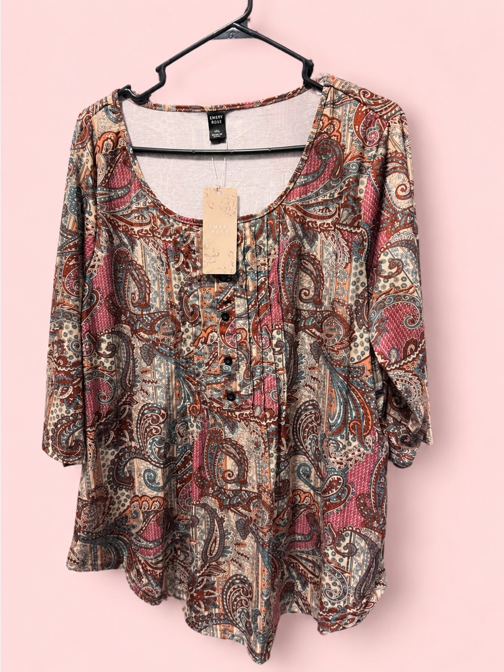 Paisley Scoop Neck Tunic in Rose, Teal, Cream, Brown
